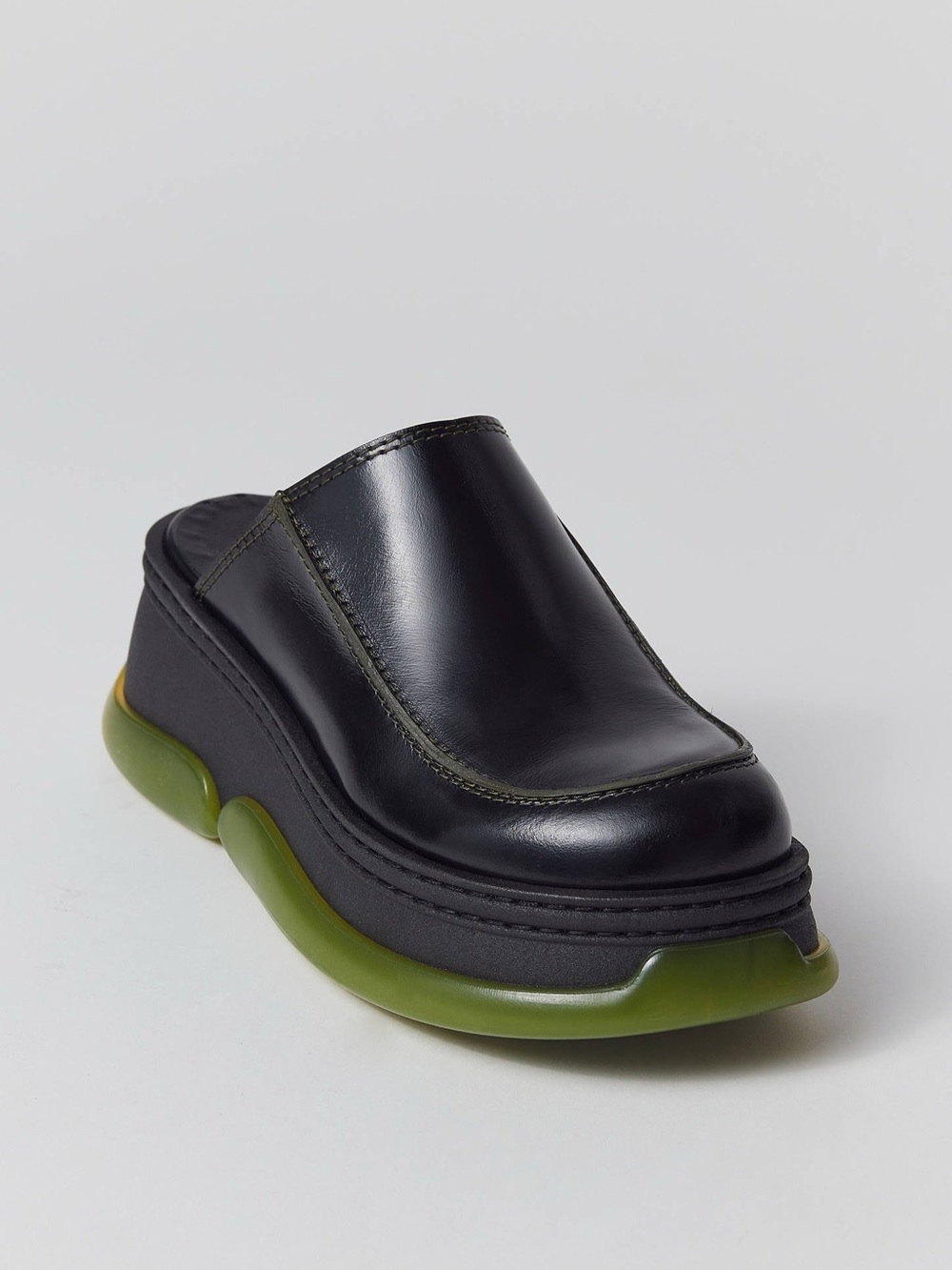 Urban Outfitters E8 Miista Brietta Black & Green Chunky Leather Platform Mule